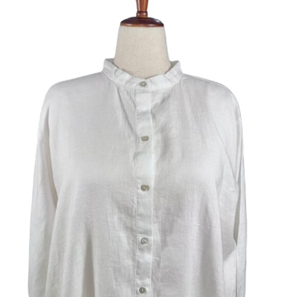 NWT Eileen Fisher Orgnc Linen Mandarin Collar Lagenlook Tunic ShirtDress SZ1X - Picture 3 of 16